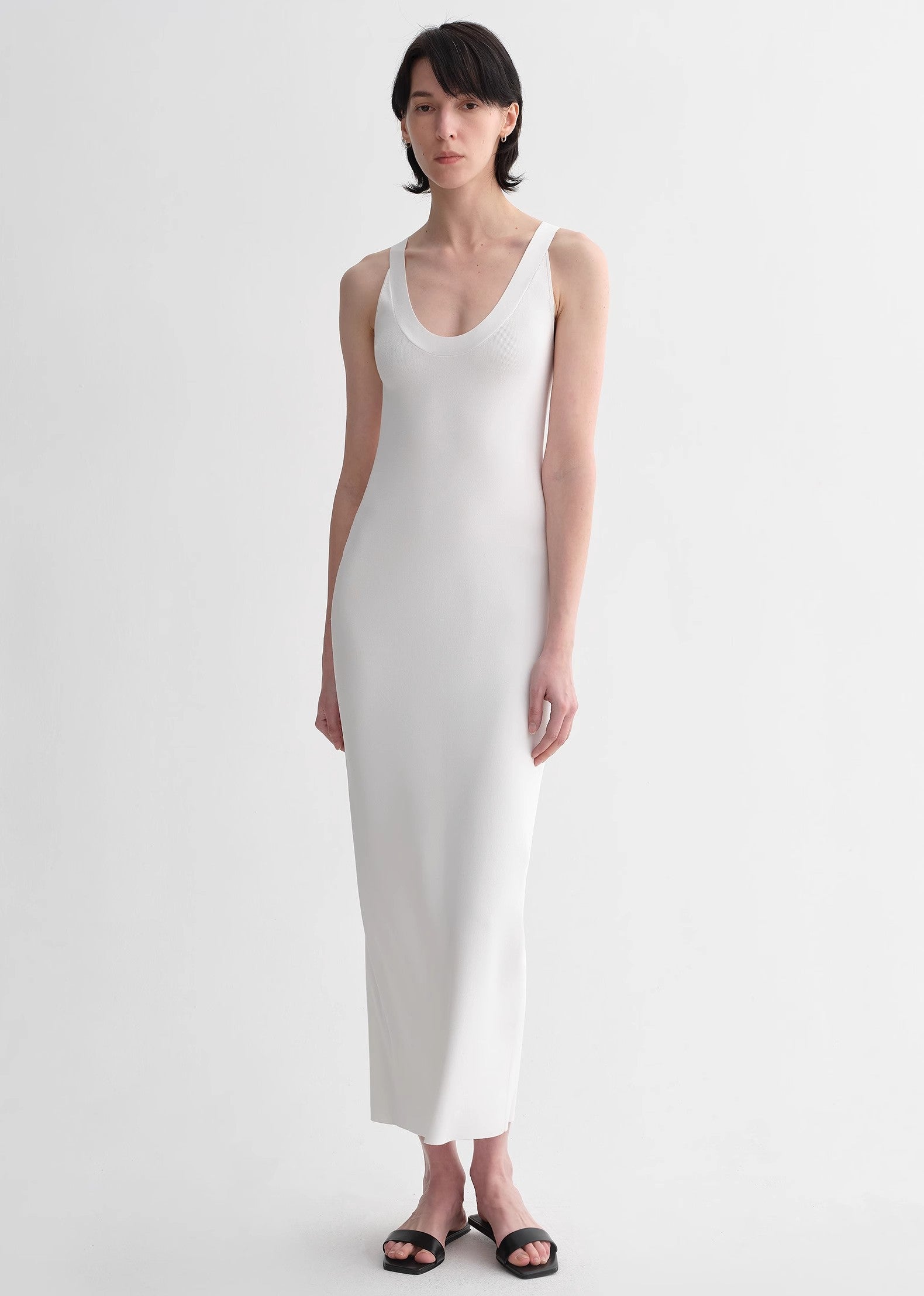 Silk blended/U-neck two-way wear smooth and silky skin-friendly elegant slim  tencel dress for women-4