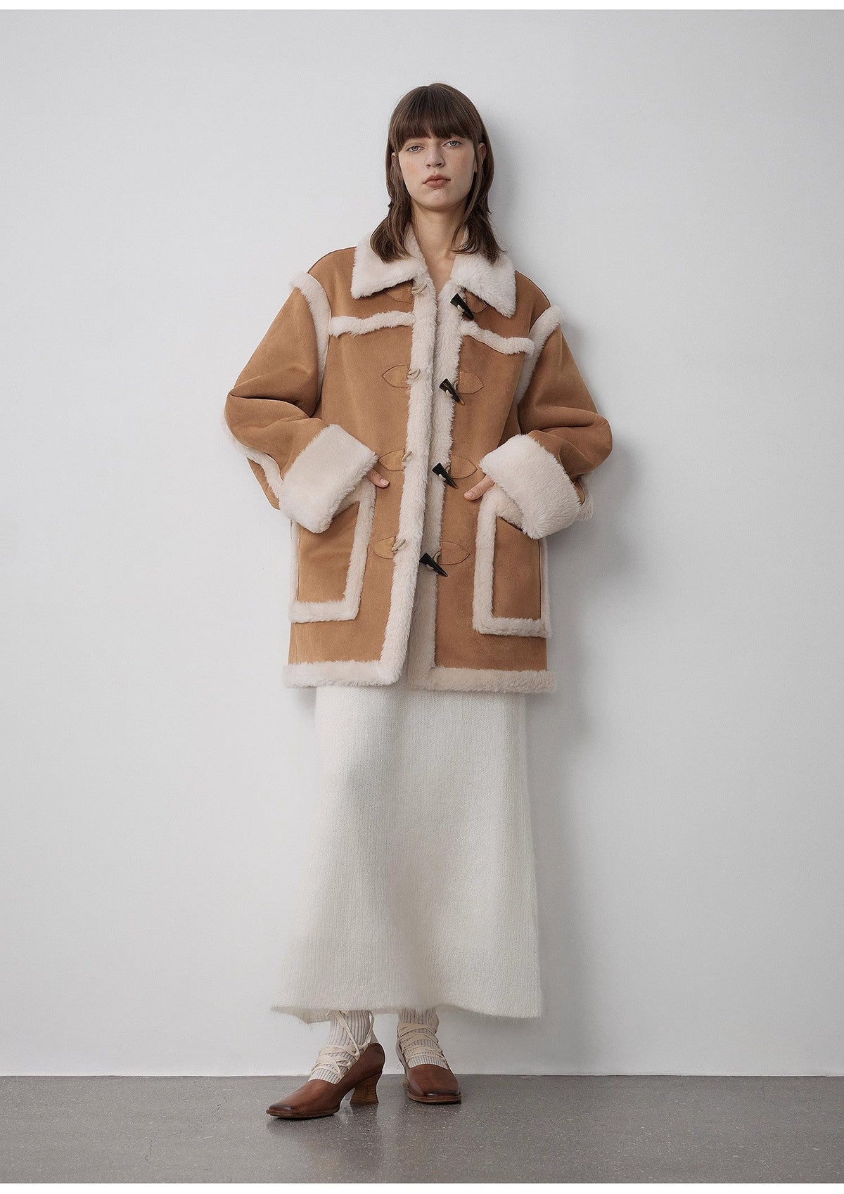 "Western Sunset"Winter  Wool Artificial Compound Suede Shearling Fur Coat for Women-1