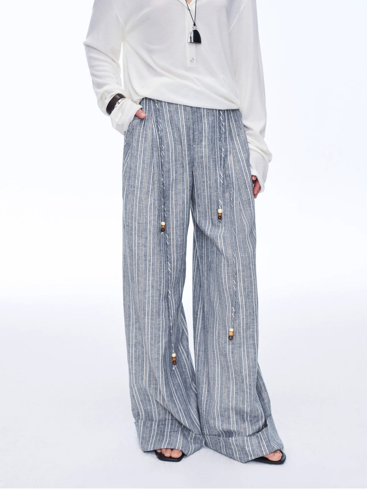 "Free Afterglow" Retro style linen wide-leg casual pants-4