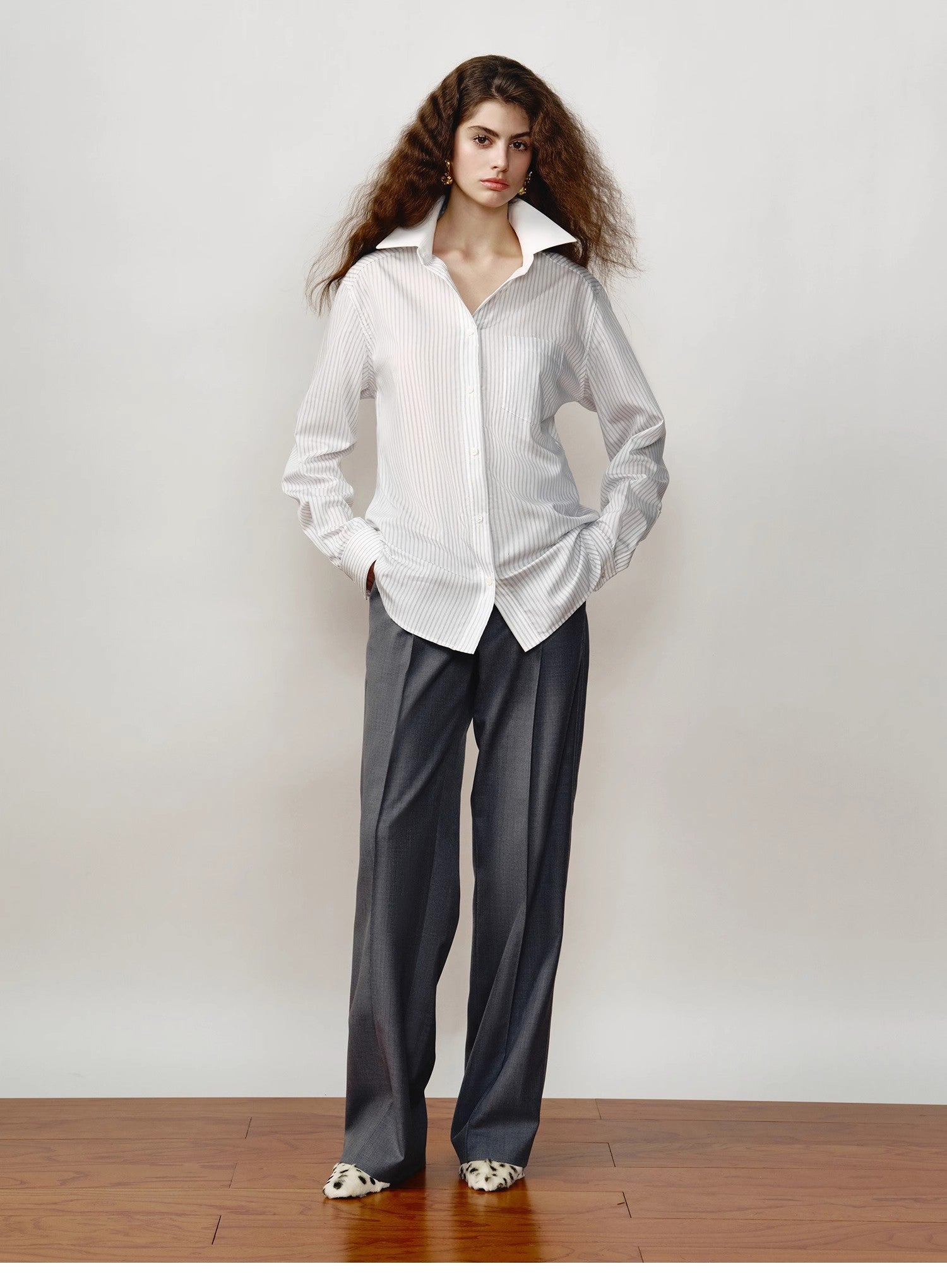 [FF×JW Ghosn Stripe] Lapel contrast classic striped shirt-0