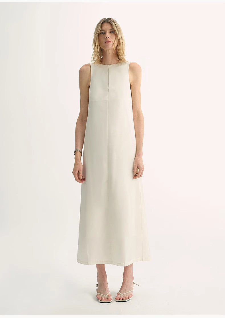 "Corridor Stride" skin-friendly and delicate imported acetate wool slimming hollow neckline A-line dress-0