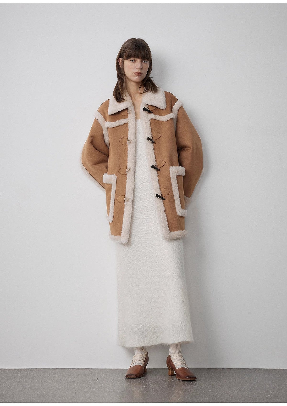 "Western Sunset"Winter  Wool Artificial Compound Suede Shearling Fur Coat for Women-2