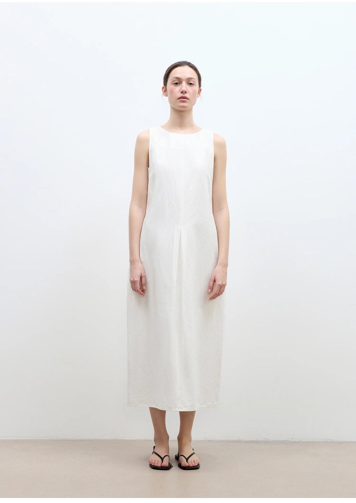 "Deyanuo" hemp three-dimensional hourglass sleeveless round neck loose slim dress for women-0