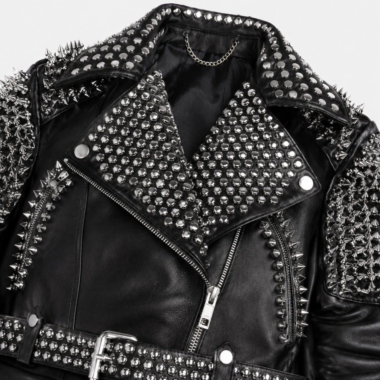 Women’s Silver Studded Punk Rock Biker Jacket Leather-3