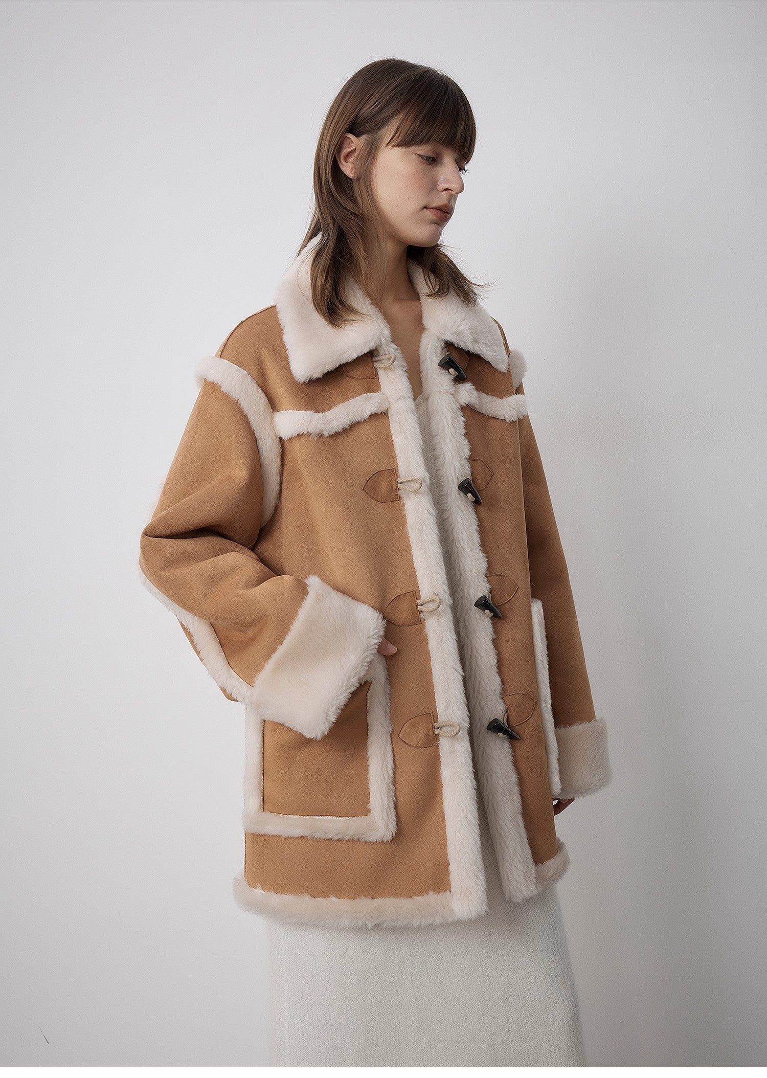"Western Sunset"Winter  Wool Artificial Compound Suede Shearling Fur Coat for Women-3