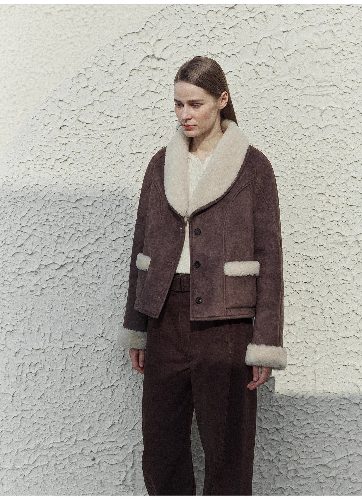 "Pure Era" imported high-quality lamb contrast color fruit collar short wool fur coat-4