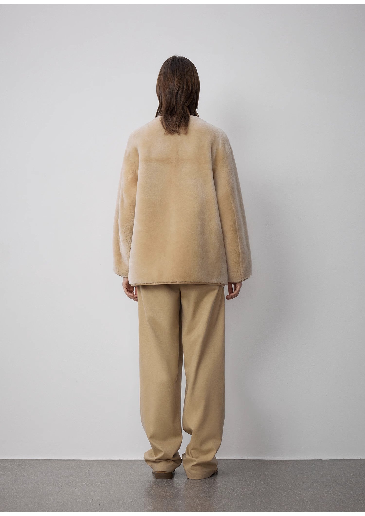 "Retro Time" Merino women's winter short round neck sheepskin jacket-2
