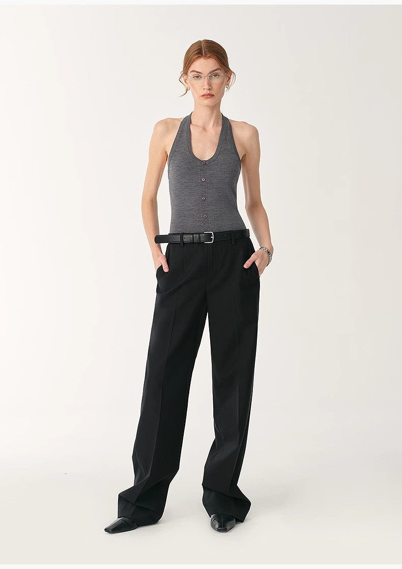 German Yangzi 48S machine washable wool all-match halter neck jumpsuit for women-0