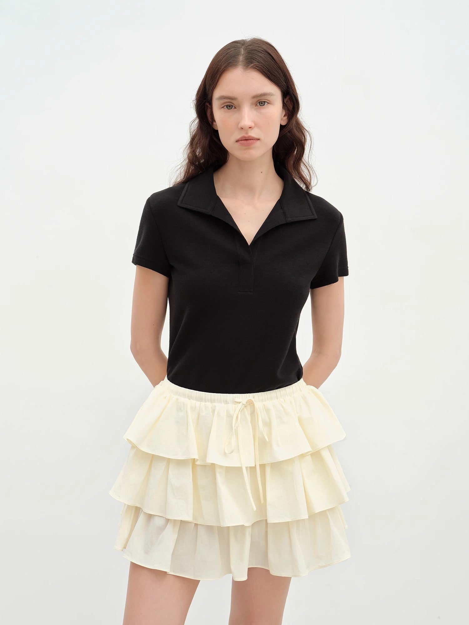 "Dublin" Lapel Straight Shoulder Slim Fit Short Sleeve T-shirt Tops Women-4
