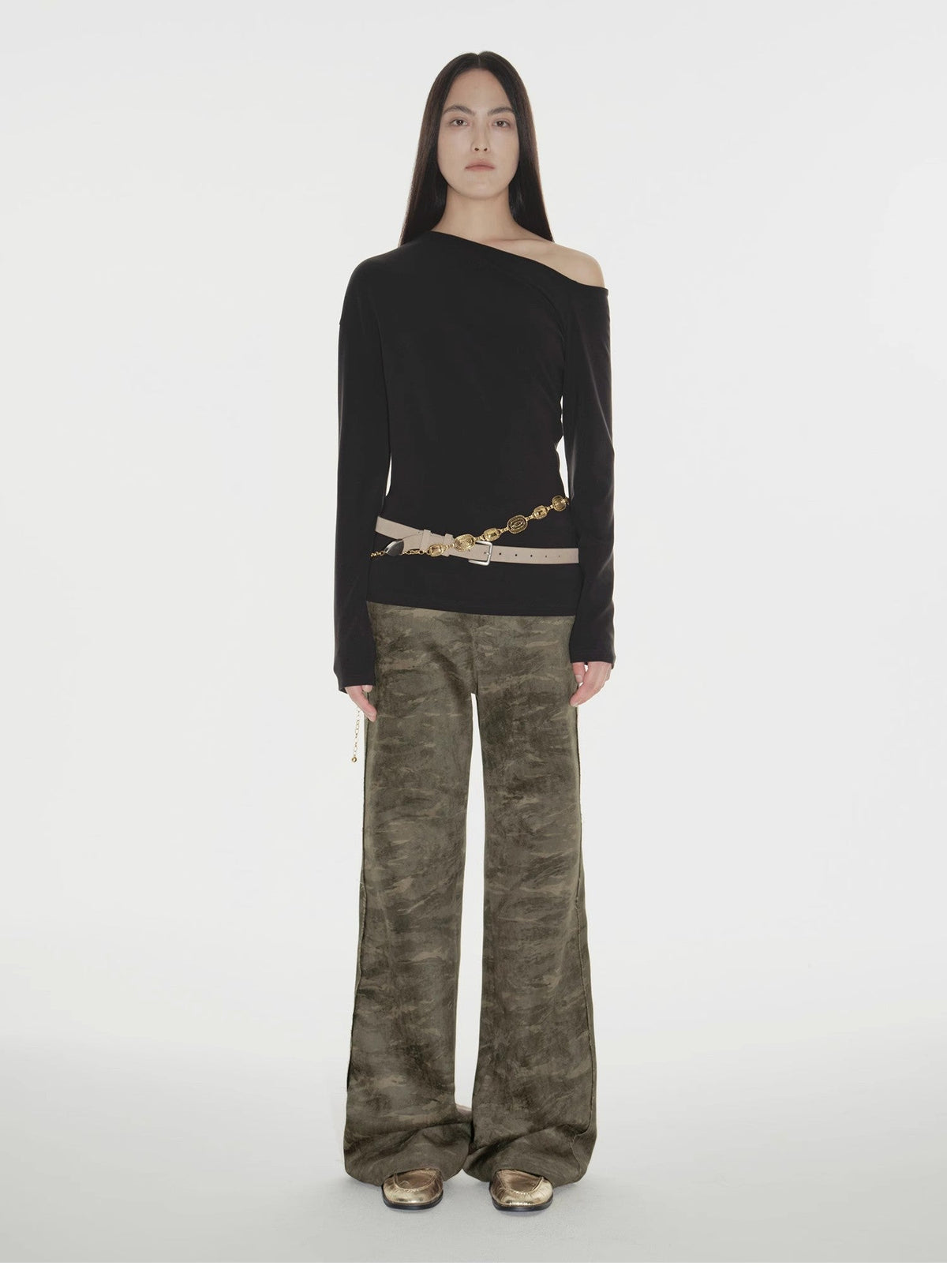 "Fashionable Street" Off-shoulder Slim Fit Lyocell Tencel Wool Long Sleeve T-shirt-0