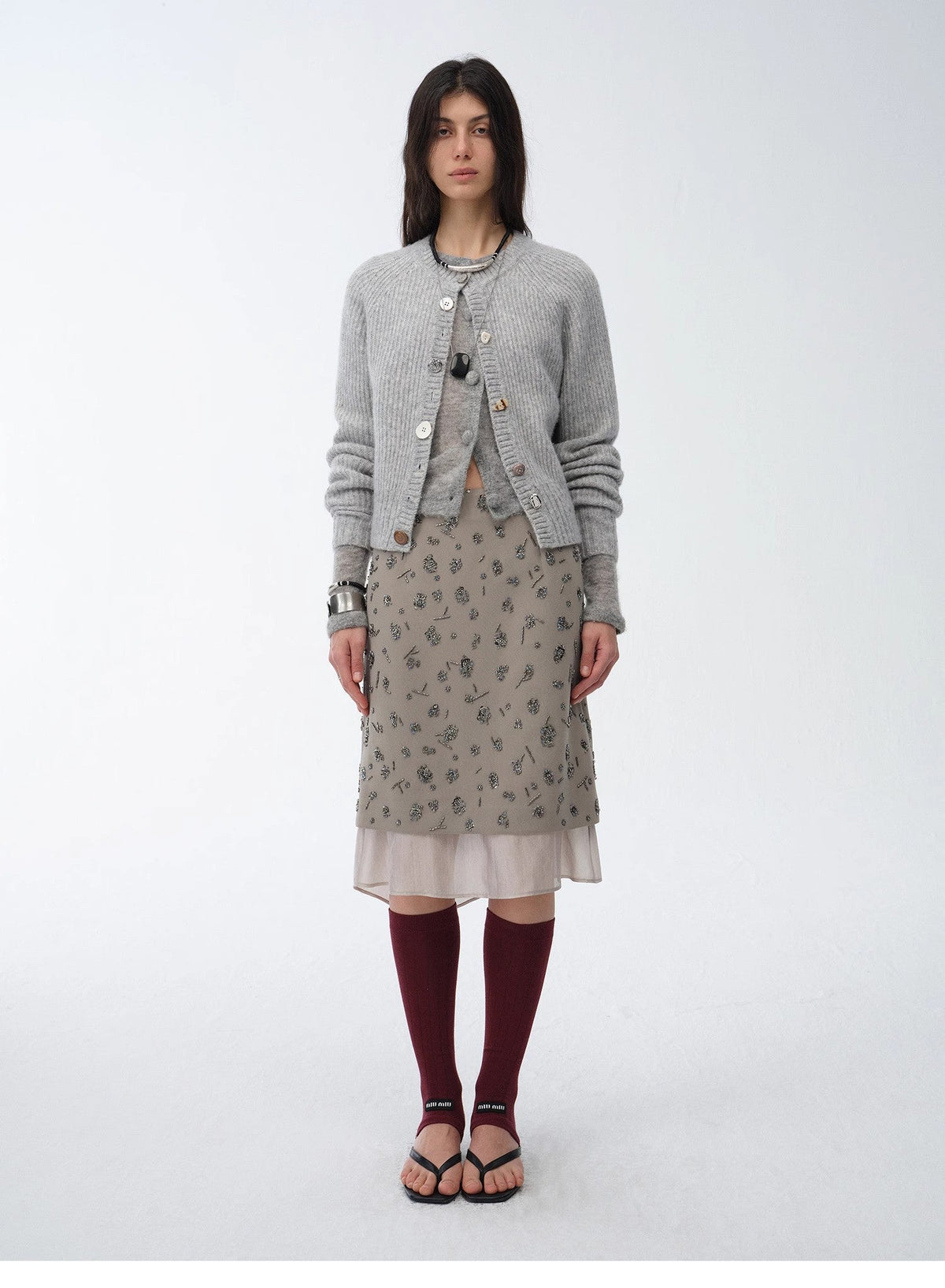 "Flowers and Her" irregular hand-embroidered sequin skirt-0