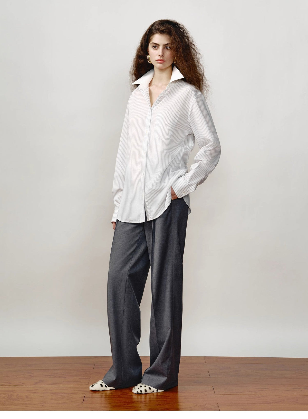 [FF×JW Ghosn Stripe] Lapel contrast classic striped shirt-3