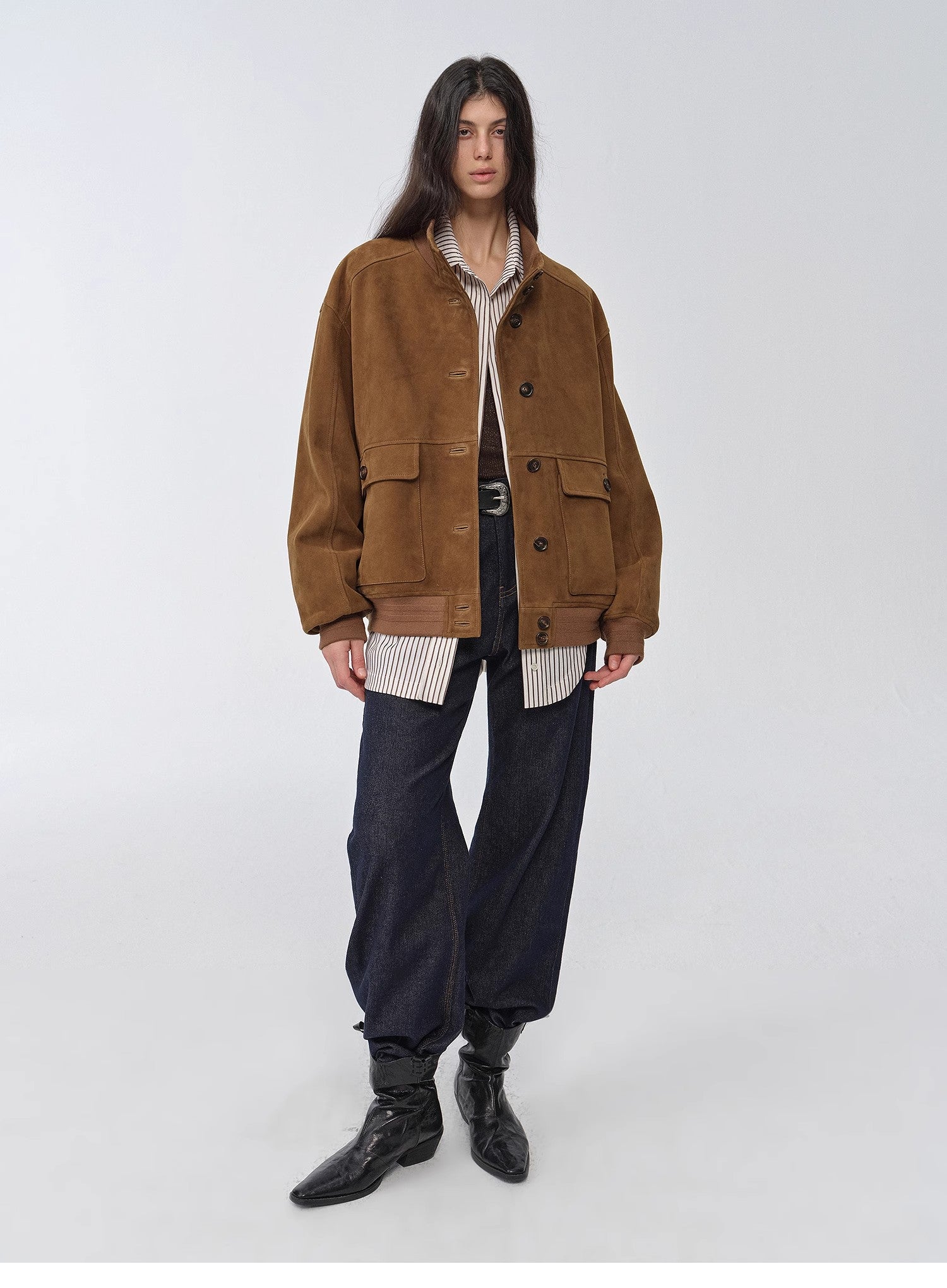 "Spring Whisper" Vintage imported suede sheepskin leather ribbed patchwork jacket-0