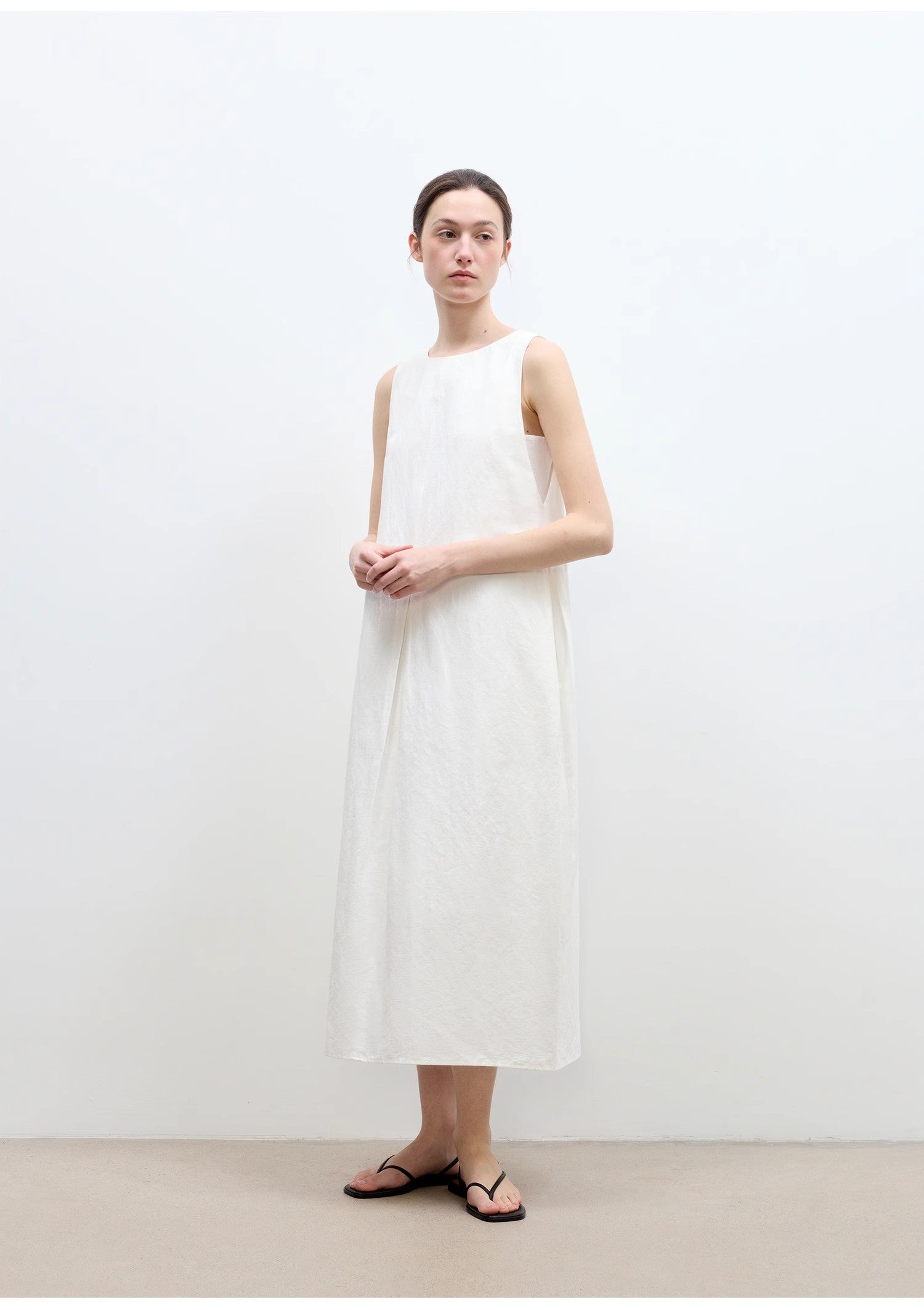 "Deyanuo" hemp three-dimensional hourglass sleeveless round neck loose slim dress for women-1