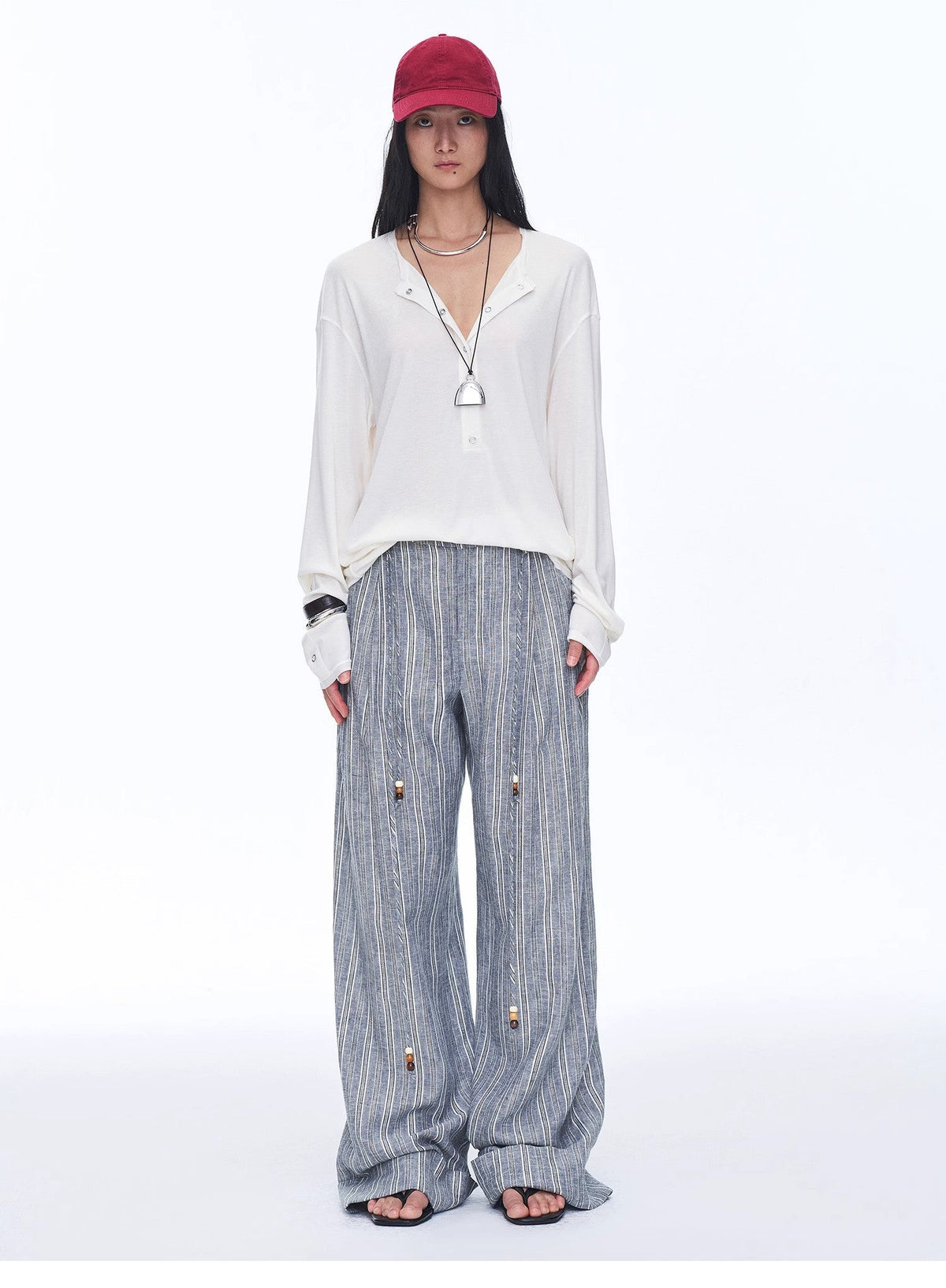 "Free Afterglow" Retro style linen wide-leg casual pants-0