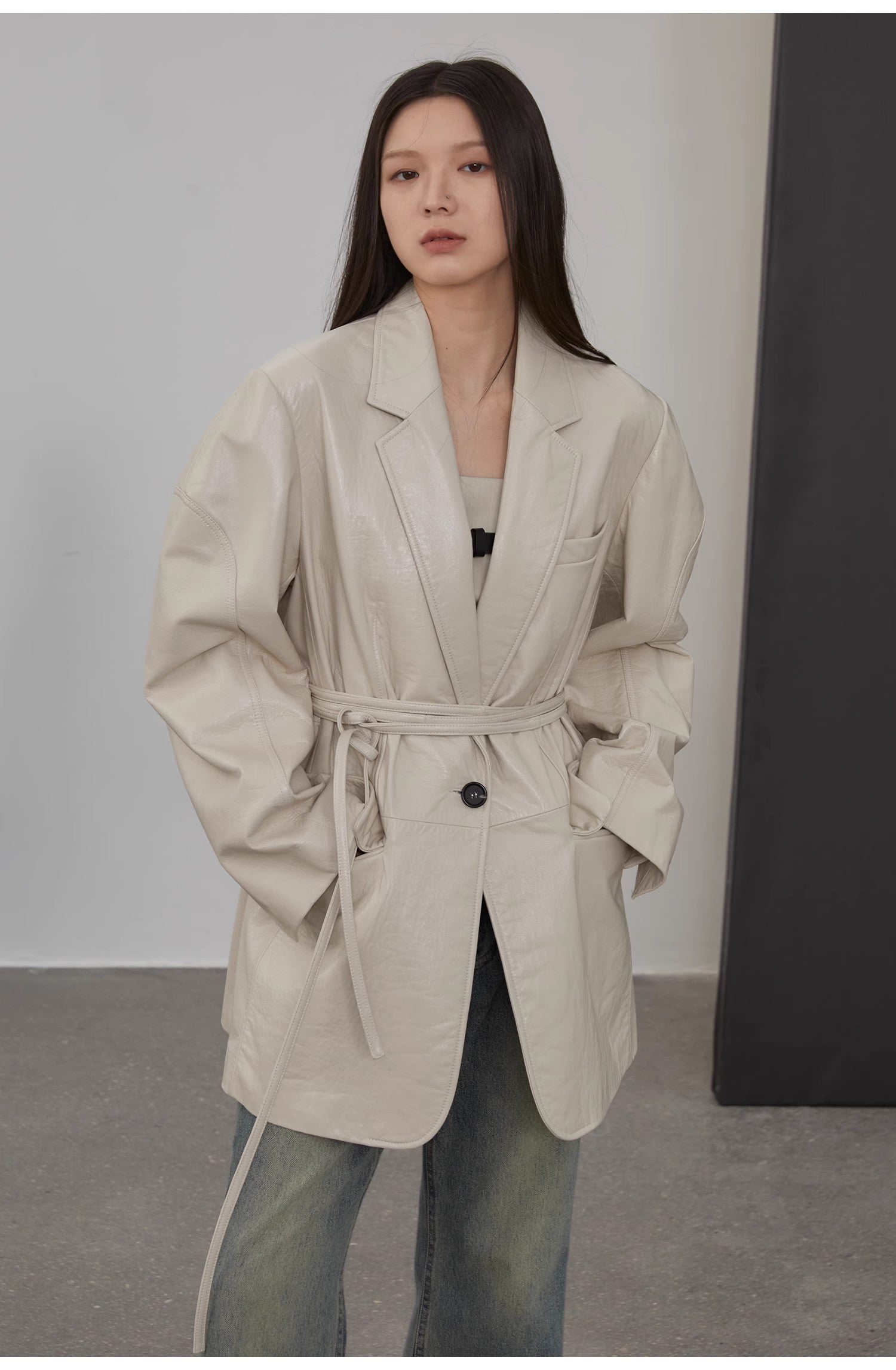 "Dark Side of the Moon"Imported wide-shoulder lightweight lace-up suit leather jacket textured genuine leather jacket-1