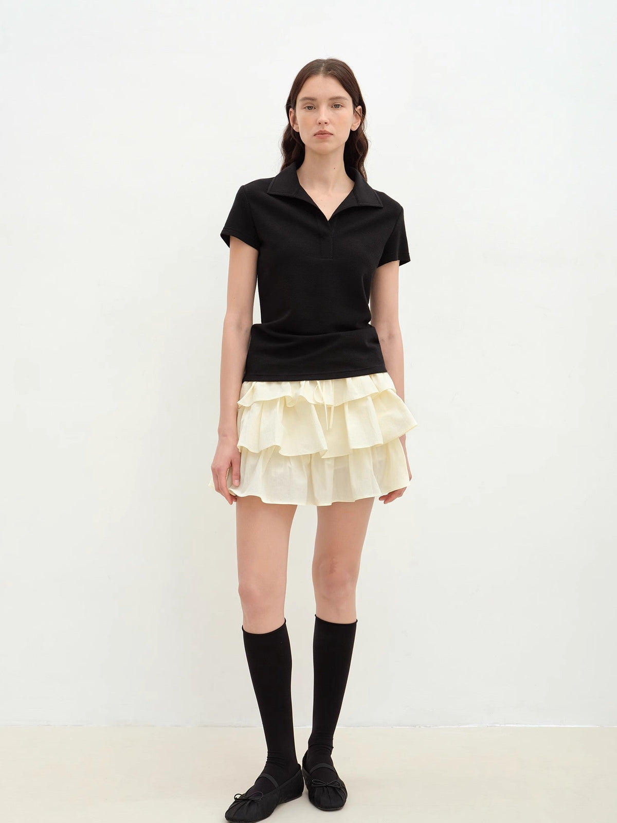 "Dublin" Lapel Straight Shoulder Slim Fit Short Sleeve T-shirt Tops Women-0
