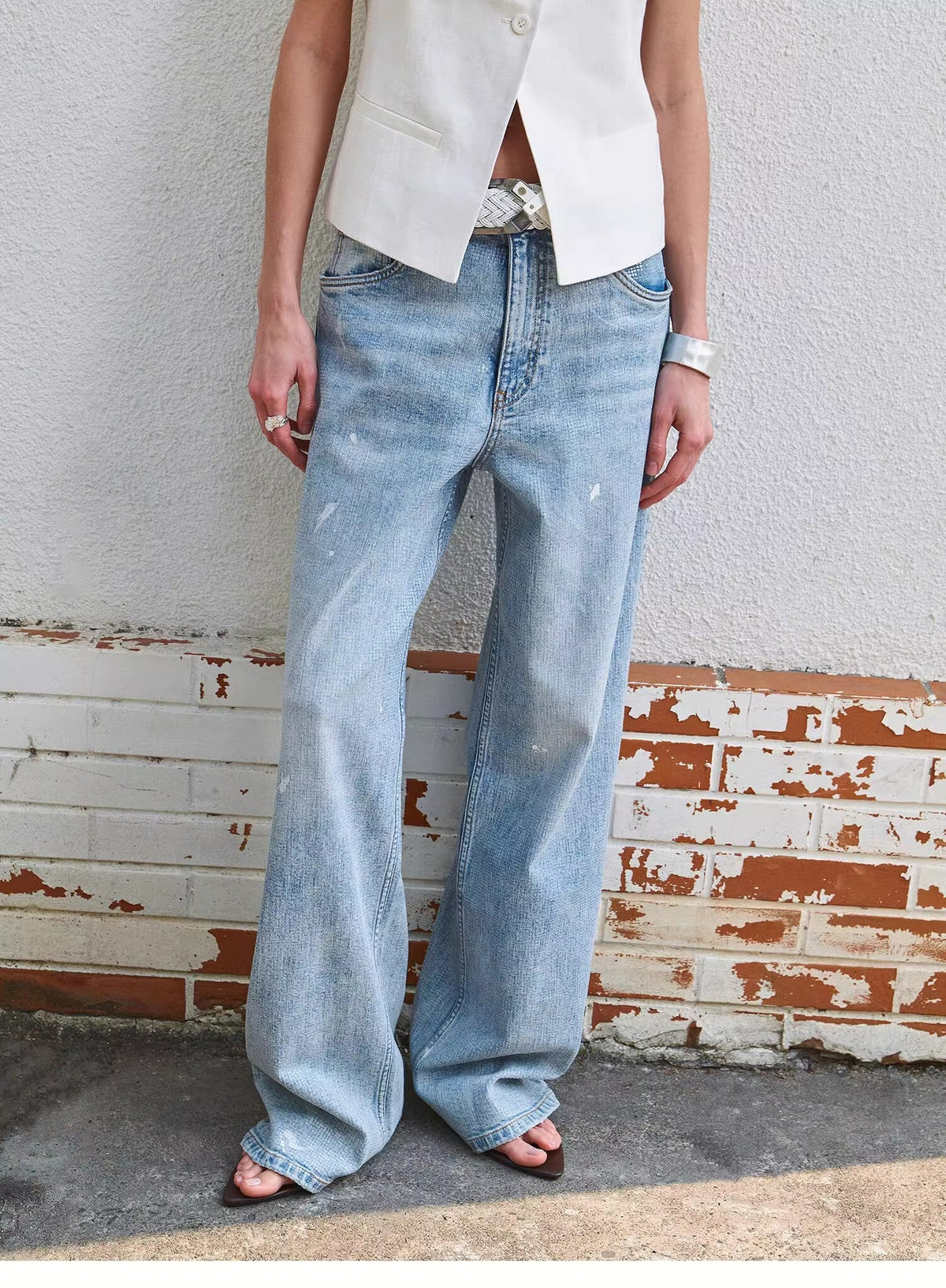 "Art Journey" distressed dirty dyed Tencel cotton jeans-1