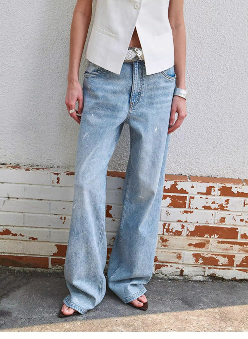 "Art Journey" distressed dirty dyed Tencel cotton jeans-1