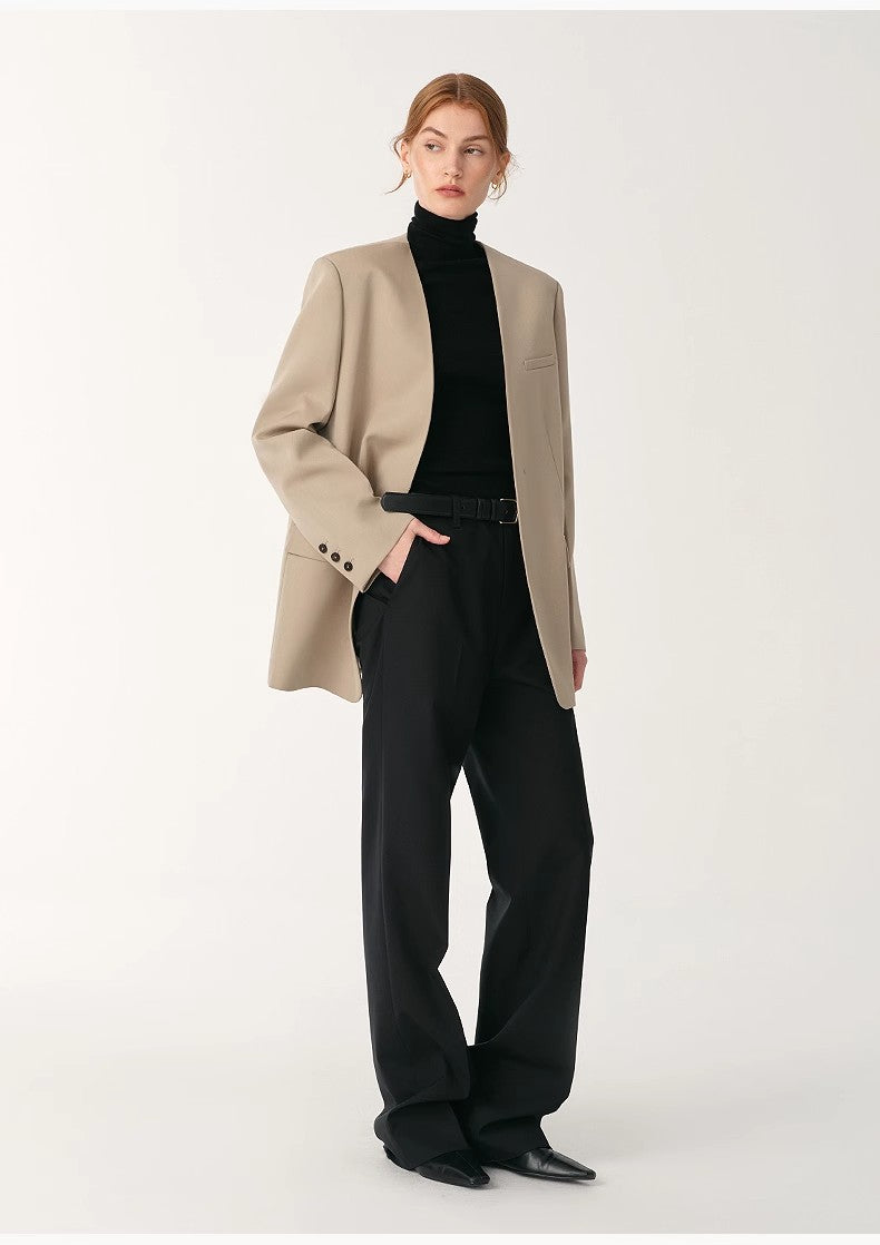 Australian Merino Wool Classic Simple Collarless Deep V-Neck Suit-1