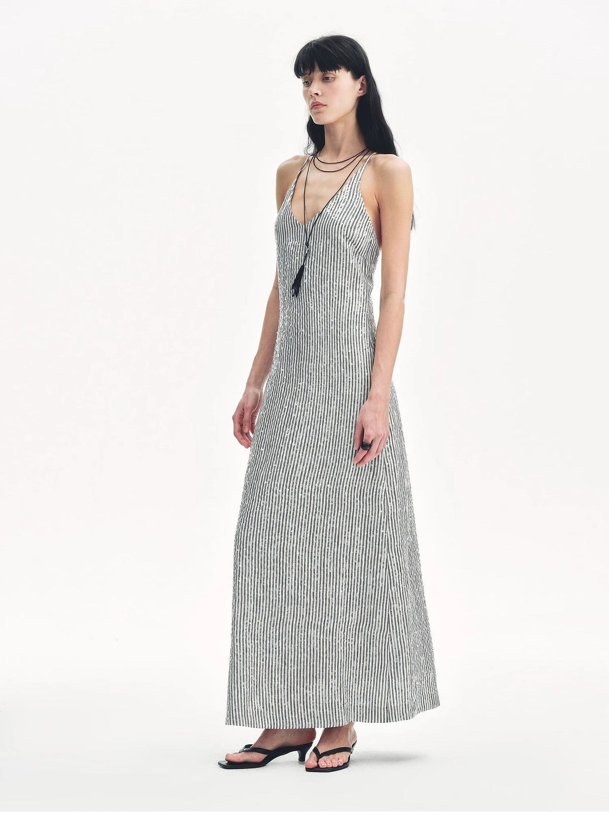 "Galaxy Trace" Linen Sequin Embroidery Dress Summer-4