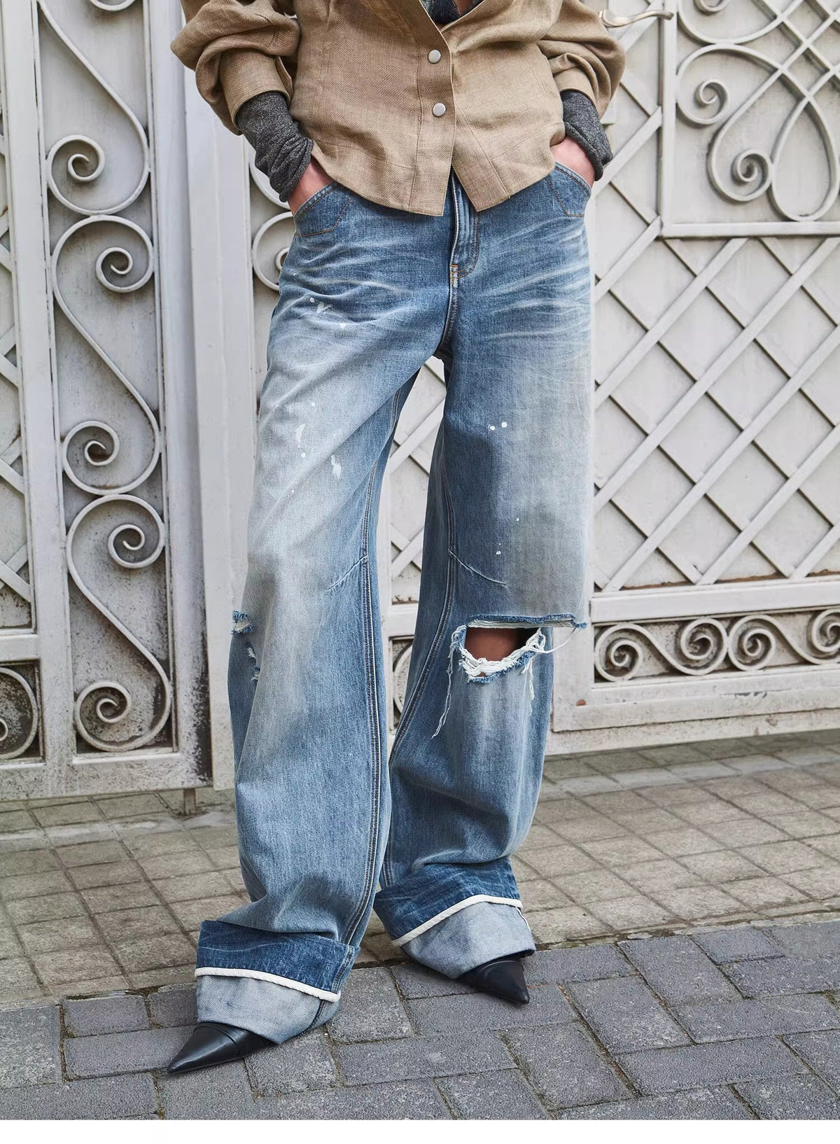 "Refreshing West Coast" Straight-Cut Selvedge Jeans with Smudged & Splashed Ink Detailing-1