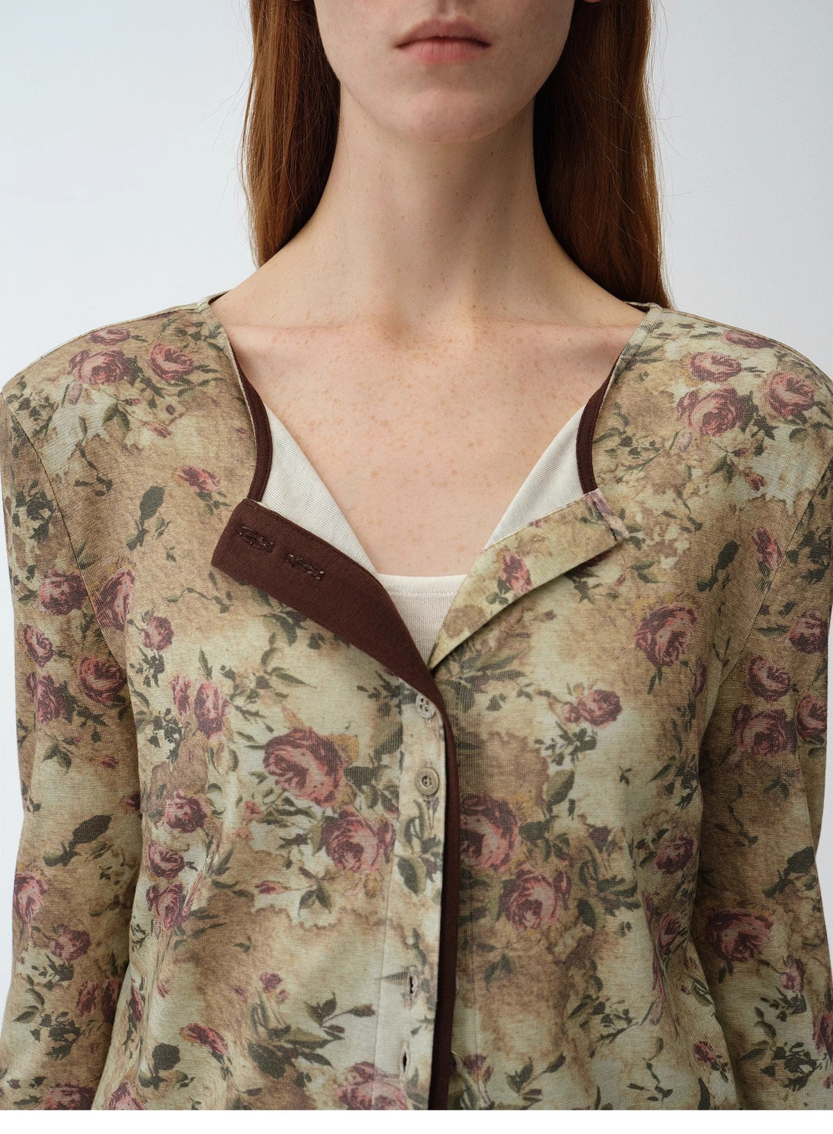 "Senna Flower House" original retro ethnic print Tencel Merino wool blend long-sleeved shirt-4