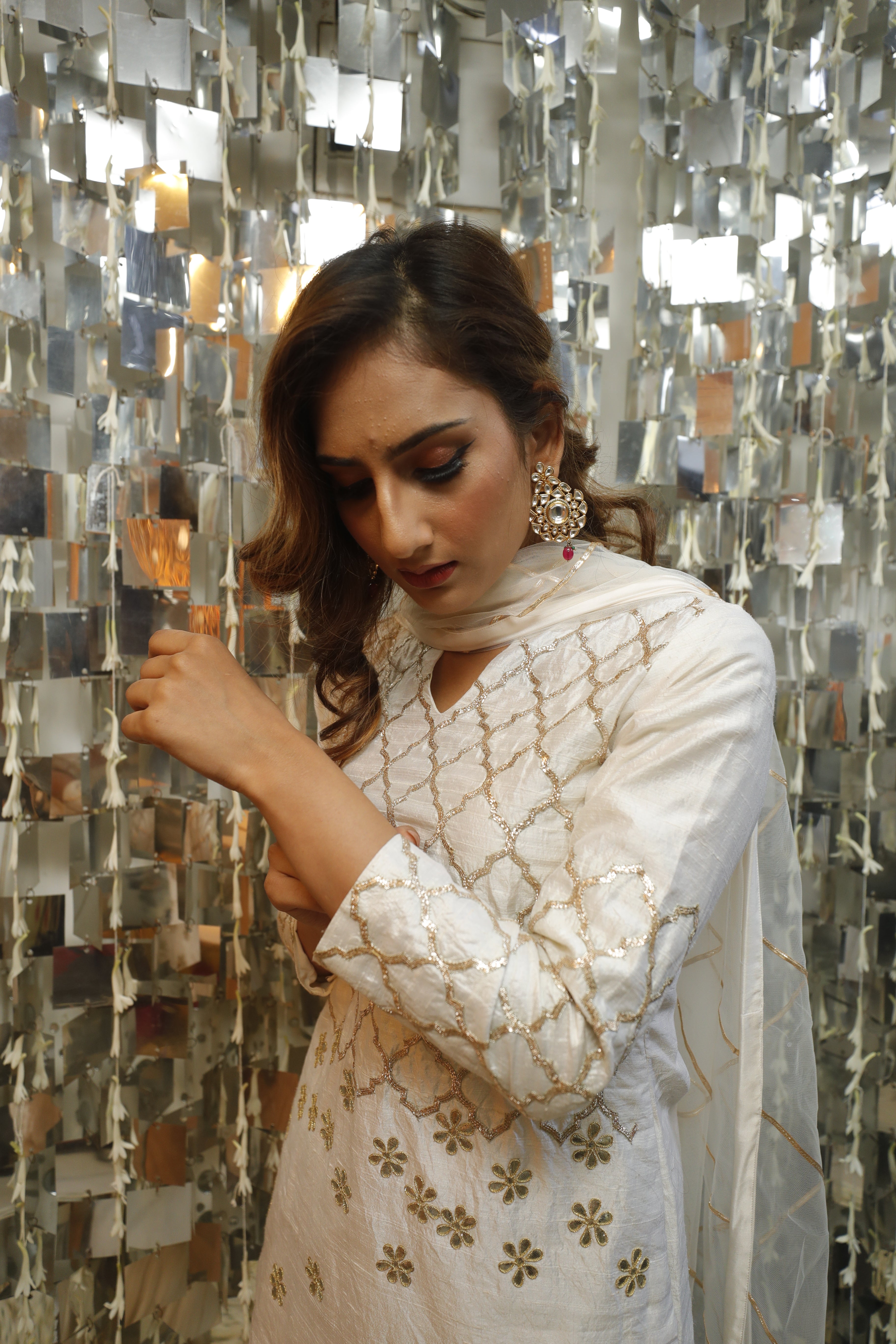 Ivory Gota Patti Short Kurta with Georgette Sharara and Net Dupatta Set-4