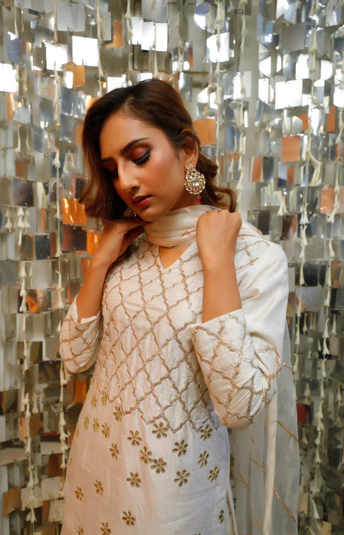 Ivory Gota Patti Short Kurta with Georgette Sharara and Net Dupatta Set-1