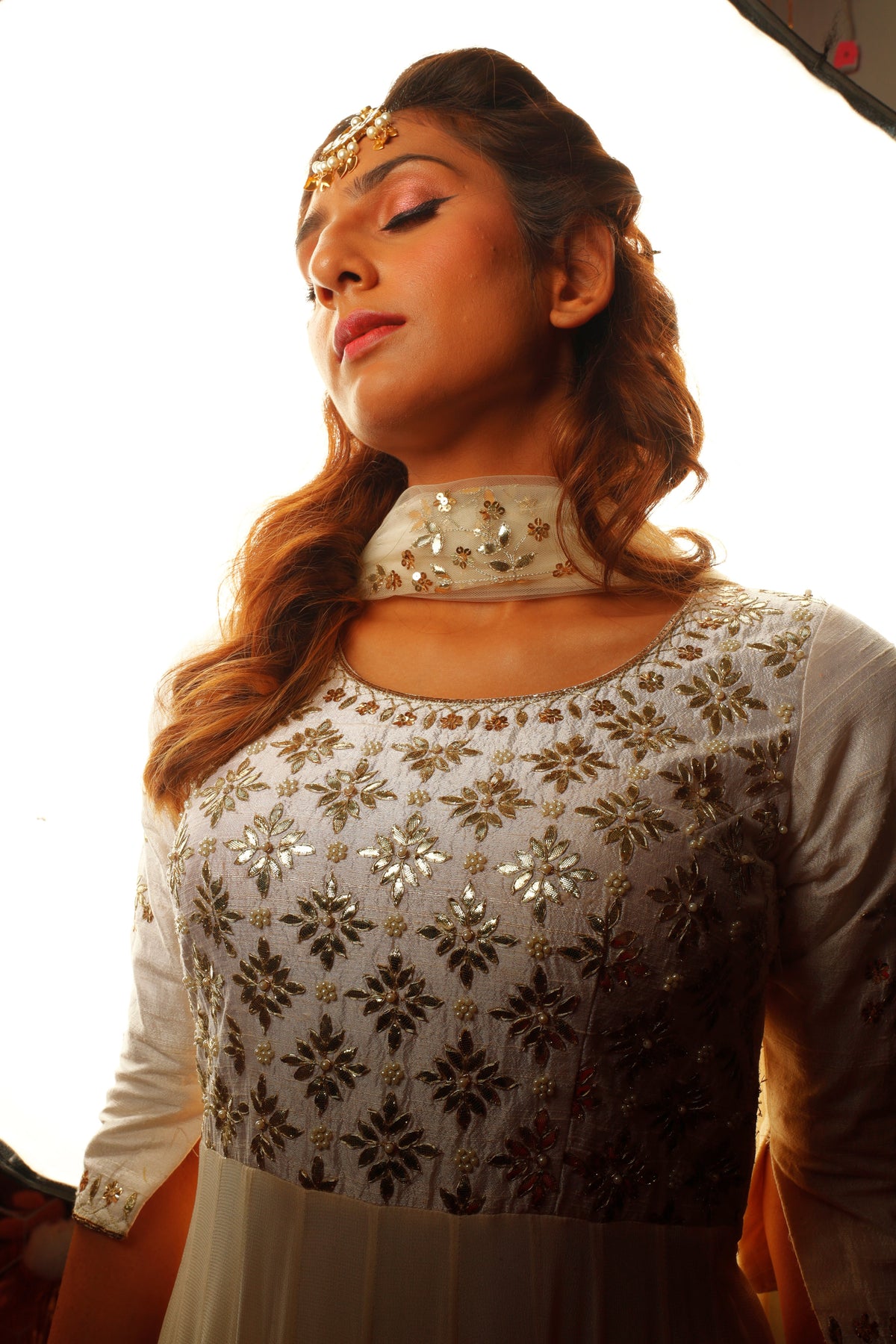 Ivory Anarkali with Gota Work-1