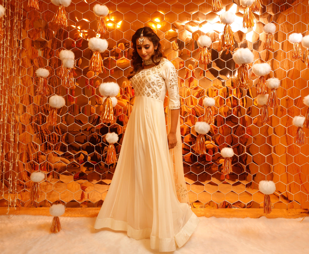 Ivory Anarkali with Gota Work-2