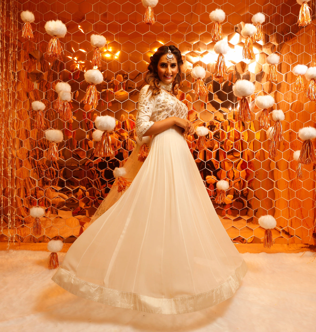 Ivory Anarkali with Gota Work-4