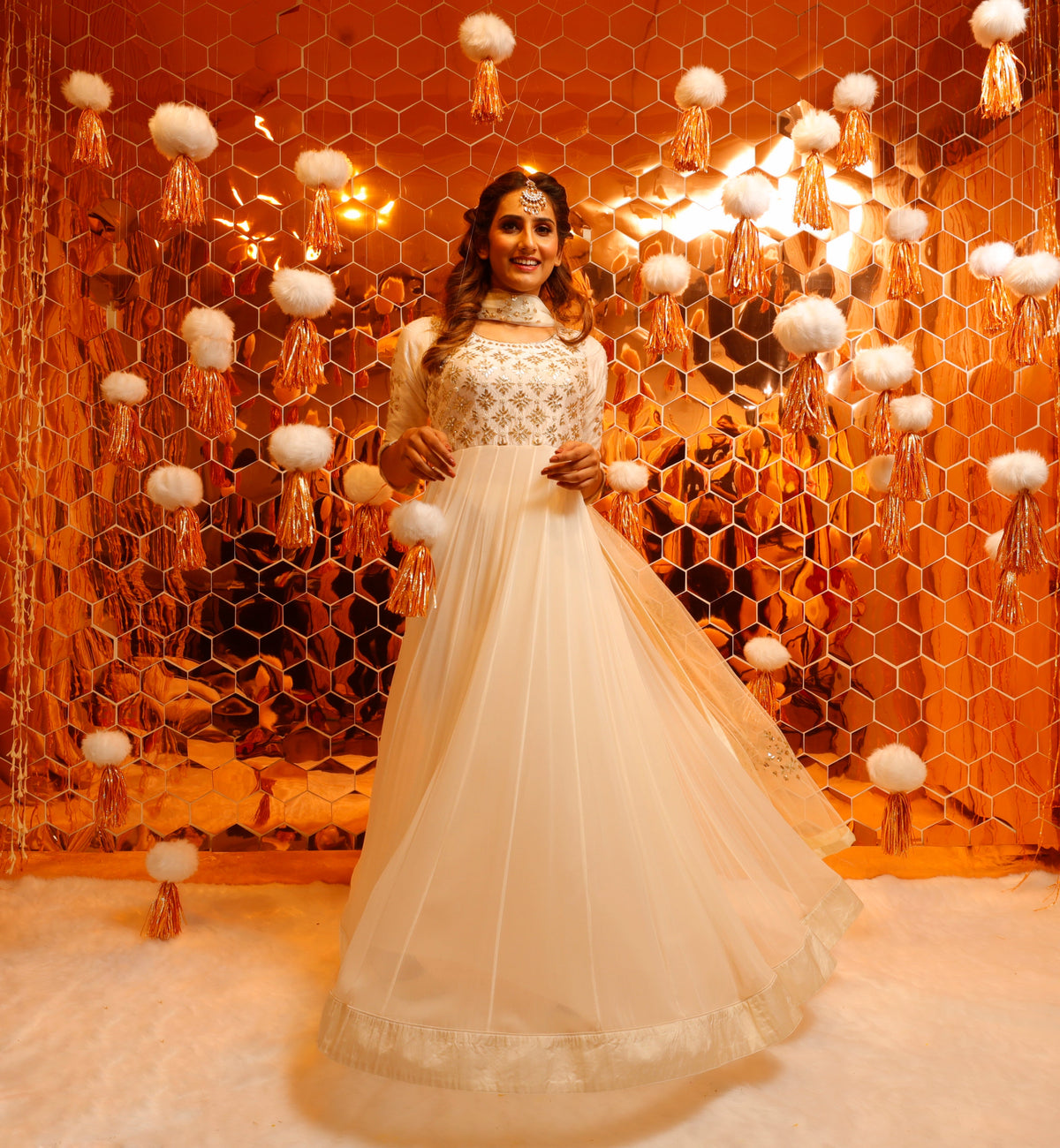 Ivory Anarkali with Gota Work-0