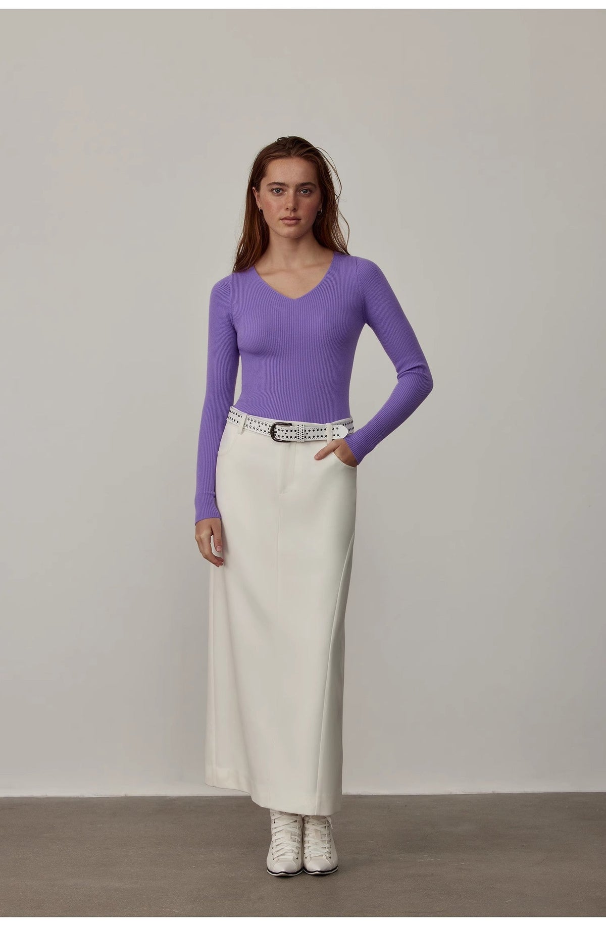 "Stobe" worsted low-waisted fashionable versatile suit retro neutral straight skirt-0