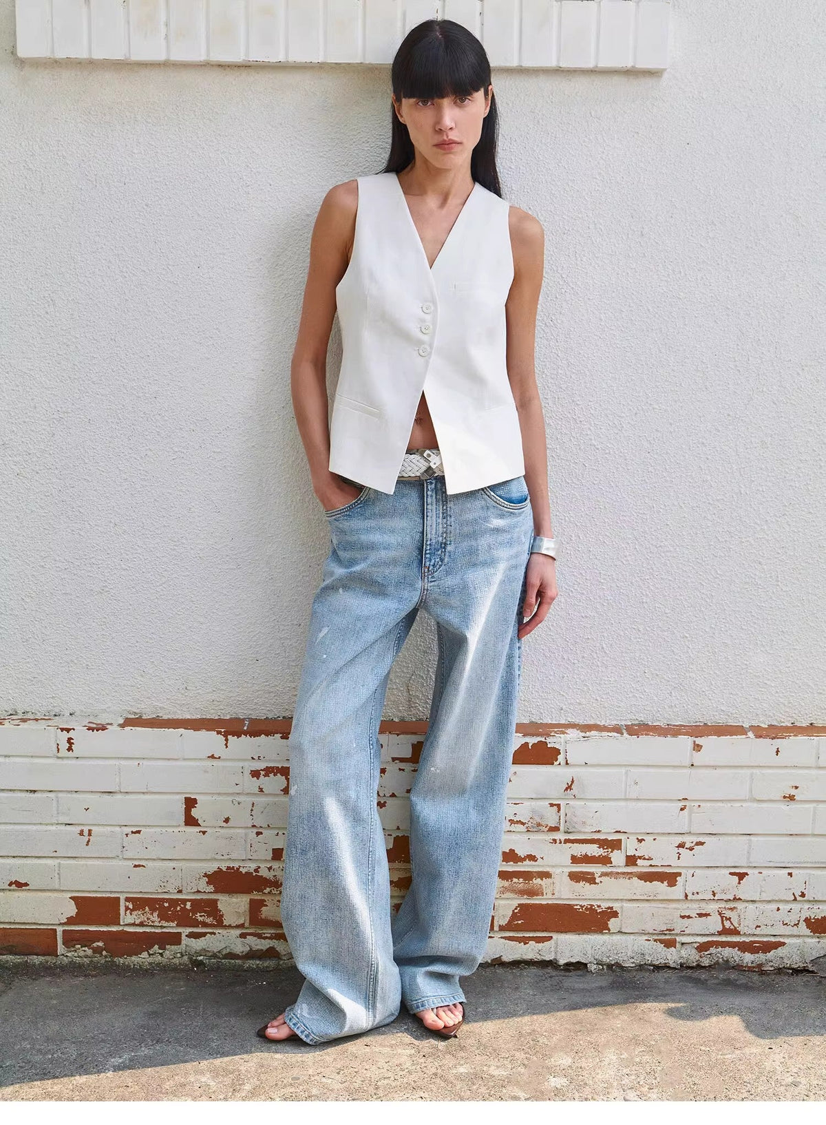 "Art Journey" distressed dirty dyed Tencel cotton jeans-0