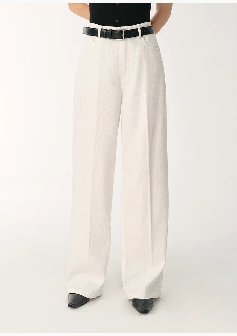 Customized cotton fabric skin-friendly washed drape versatile wide-leg jeans-1