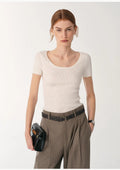 LINDIS wool mulberry silk classic short-sleeved round neck T-shirt for women-5