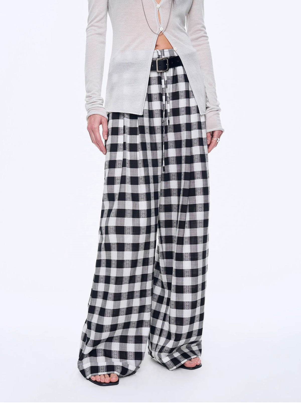 "Plaid Accent" National Style Tencel Acetate Jacquard/Drape Linen Plaid Retro Casual Pants Spring-1