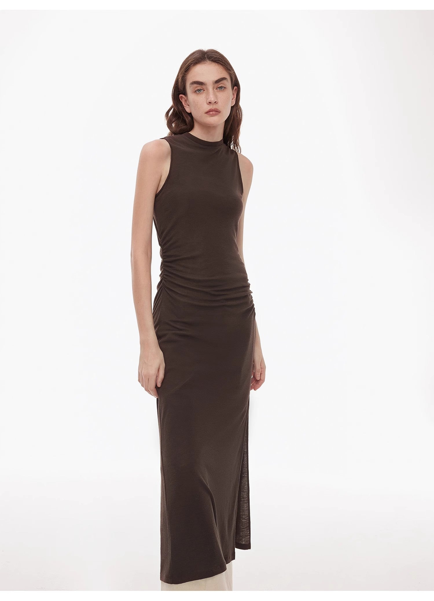 "Half Summer Ball" Fine Wool Blend Sleeveless Slit Long Knit Dress-4