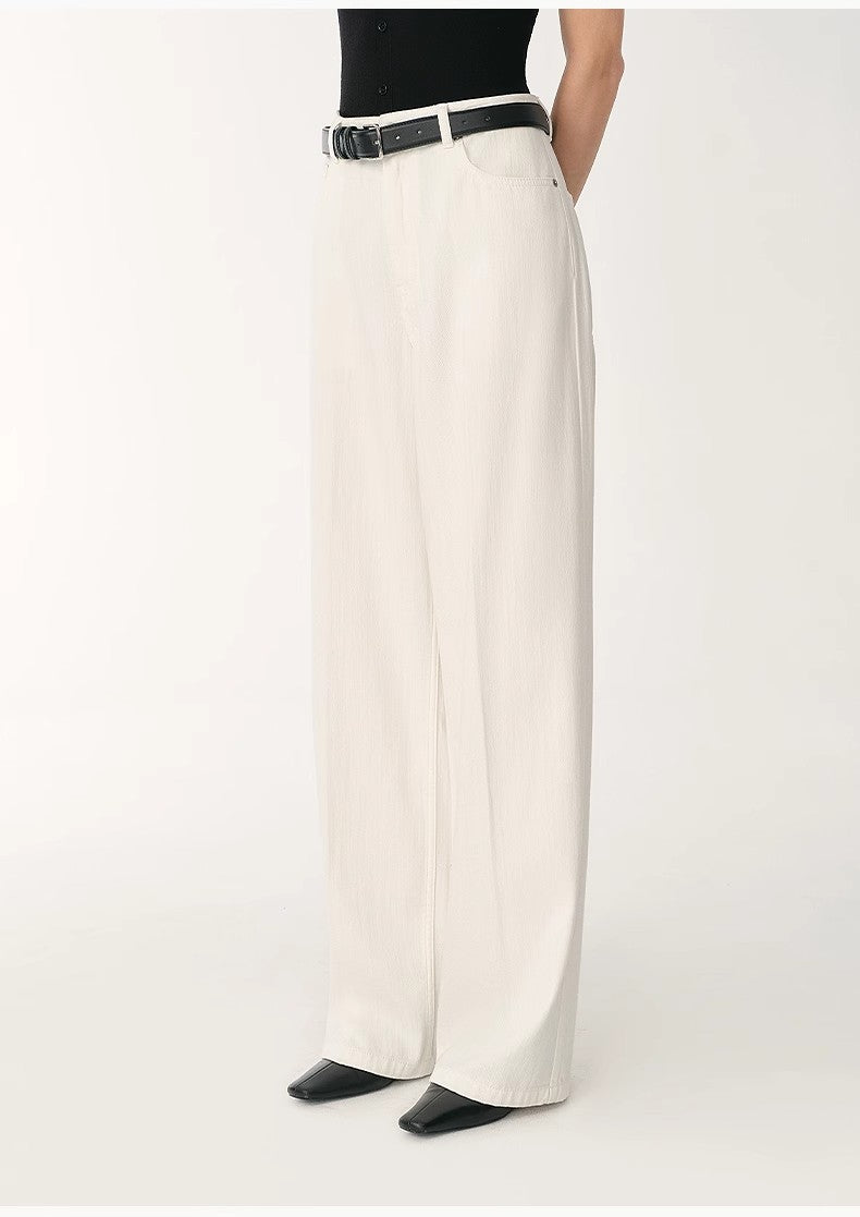Customized cotton fabric skin-friendly washed drape versatile wide-leg jeans-4