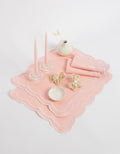 Linen Table Placemat and Napkins Set with Embroidered Scalloped Edges-0