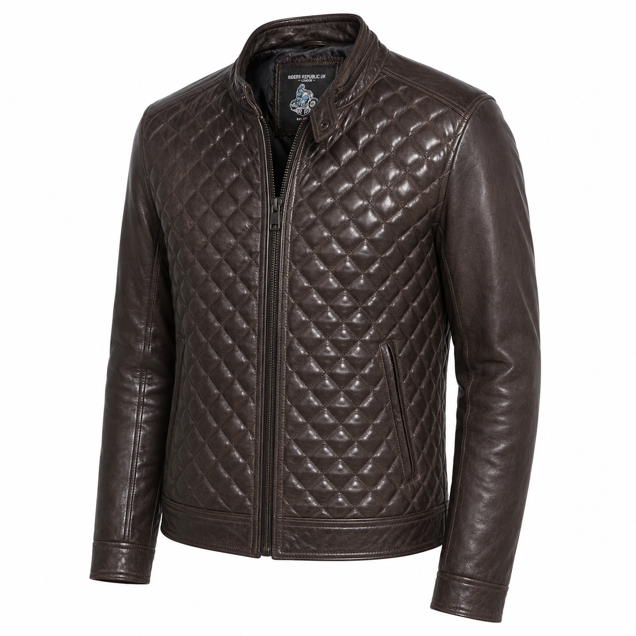 Men’s Cafe Racer Diamond Leather Jacket-4