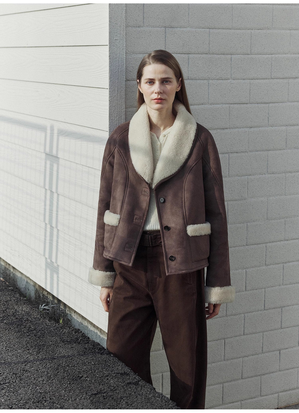 "Pure Era" imported high-quality lamb contrast color fruit collar short wool fur coat-0
