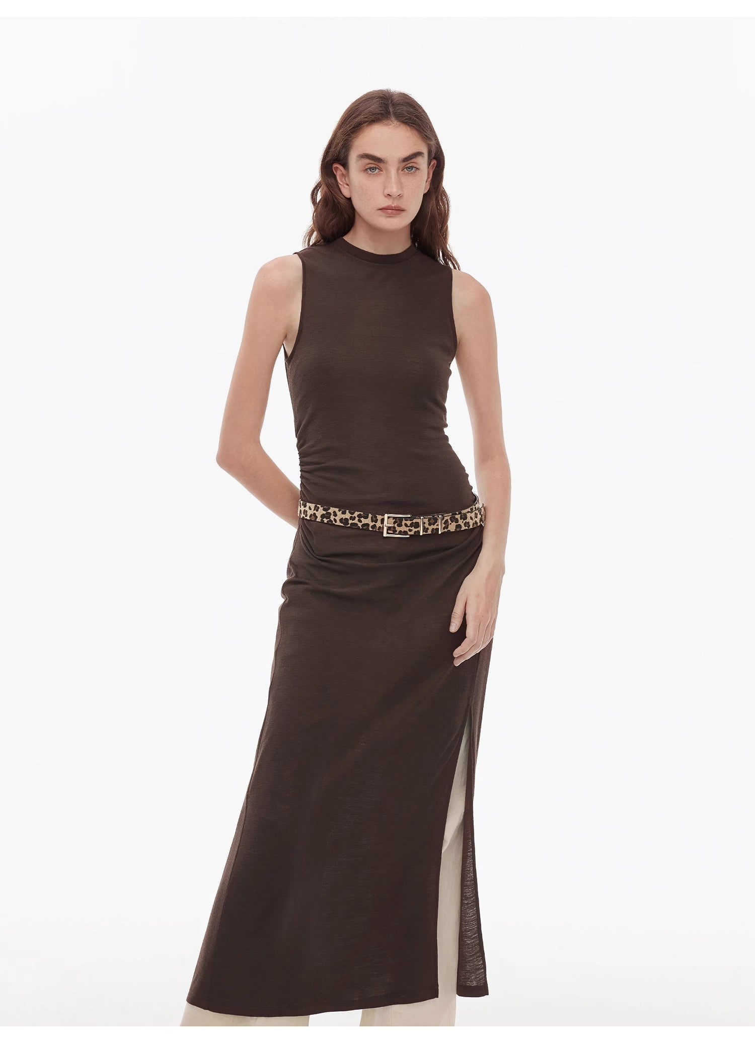 "Half Summer Ball" Fine Wool Blend Sleeveless Slit Long Knit Dress-1