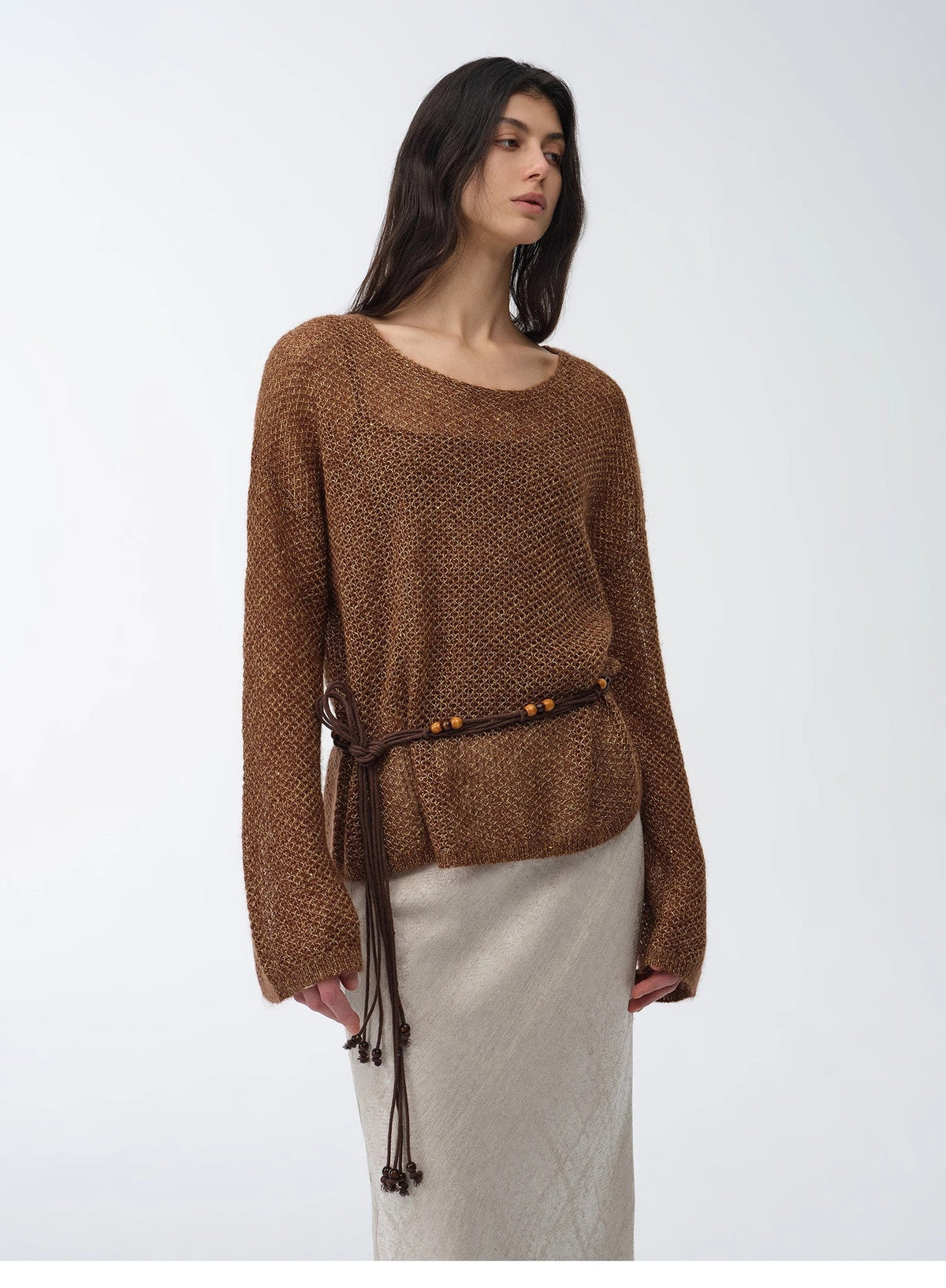 "Sparkling Spring" Mohair Blended Fancy Yarn Boat Neck Sequin Hollow Sweater Top-4