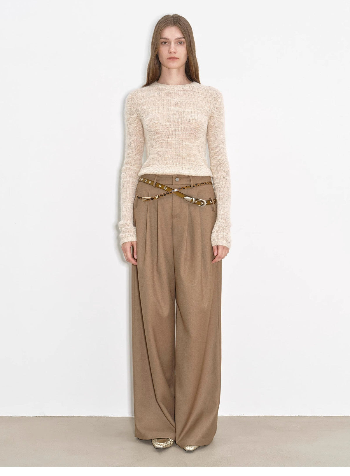"Workplace Ladies" Fashionable drapey single pleat skinny wide-leg mid-low waist casual pants for women-4