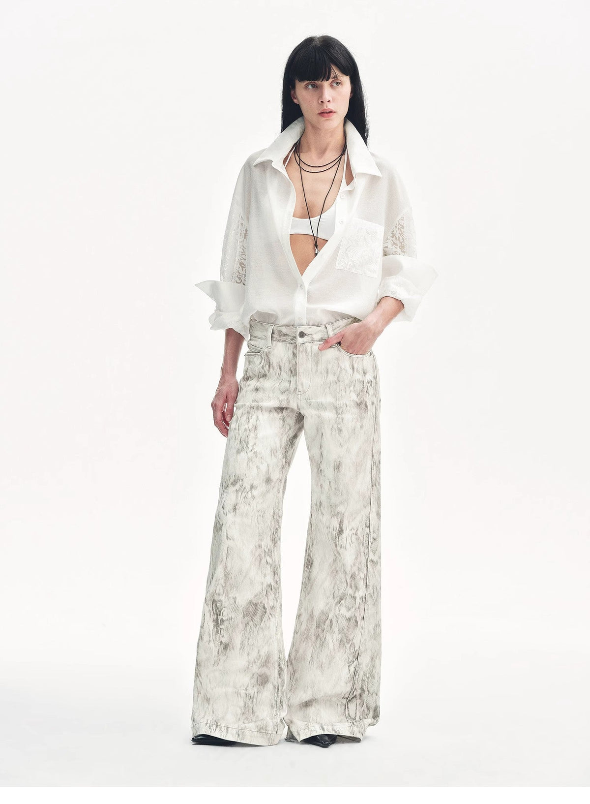 "Phantom" original snake print flared denim trousers-0