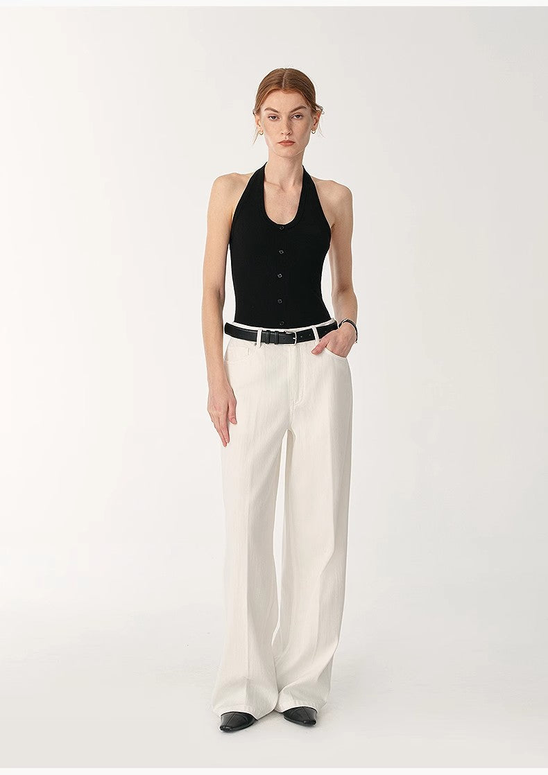 Customized cotton fabric skin-friendly washed drape versatile wide-leg jeans-0