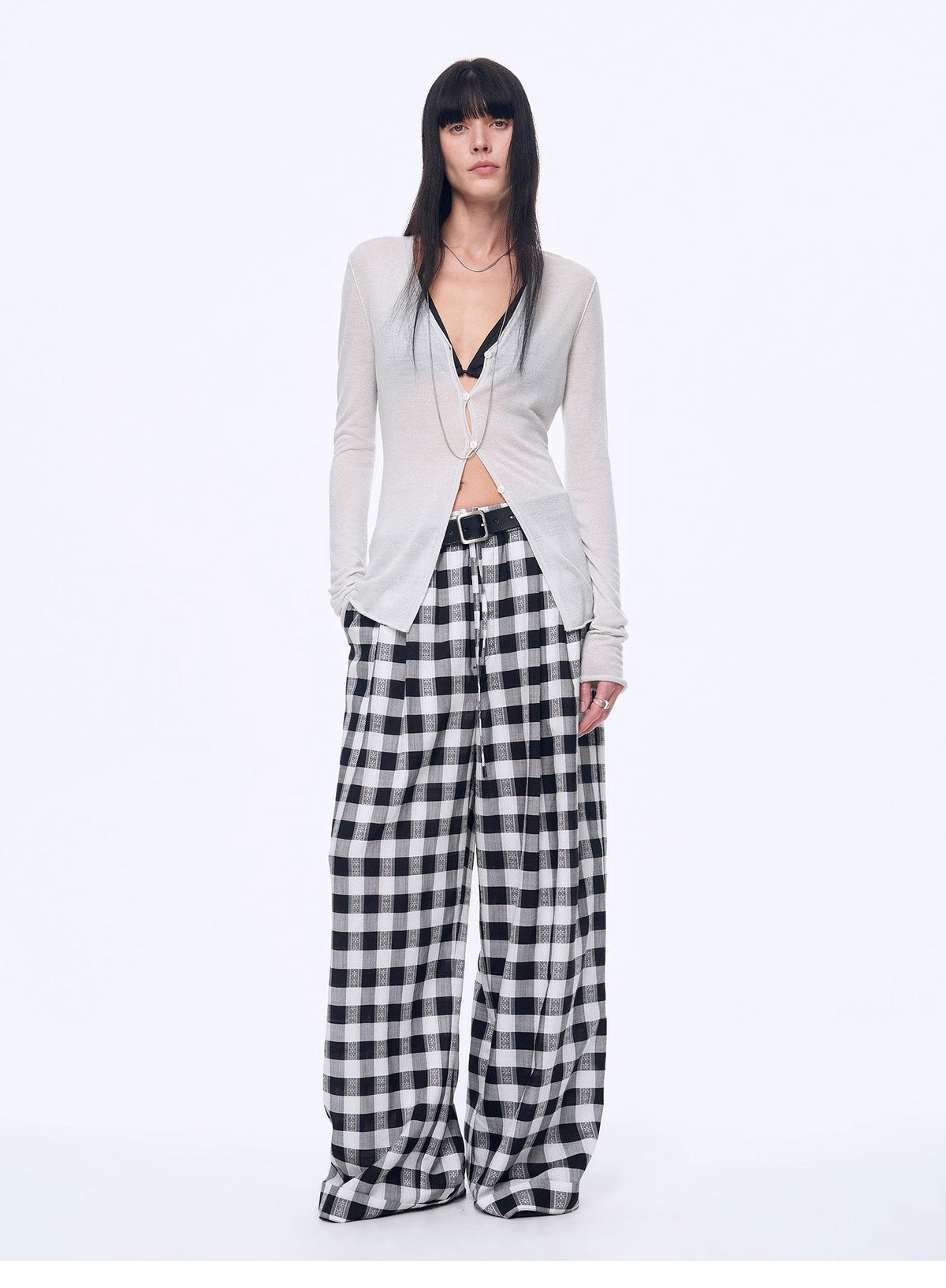 "Plaid Accent" National Style Tencel Acetate Jacquard/Drape Linen Plaid Retro Casual Pants Spring-0