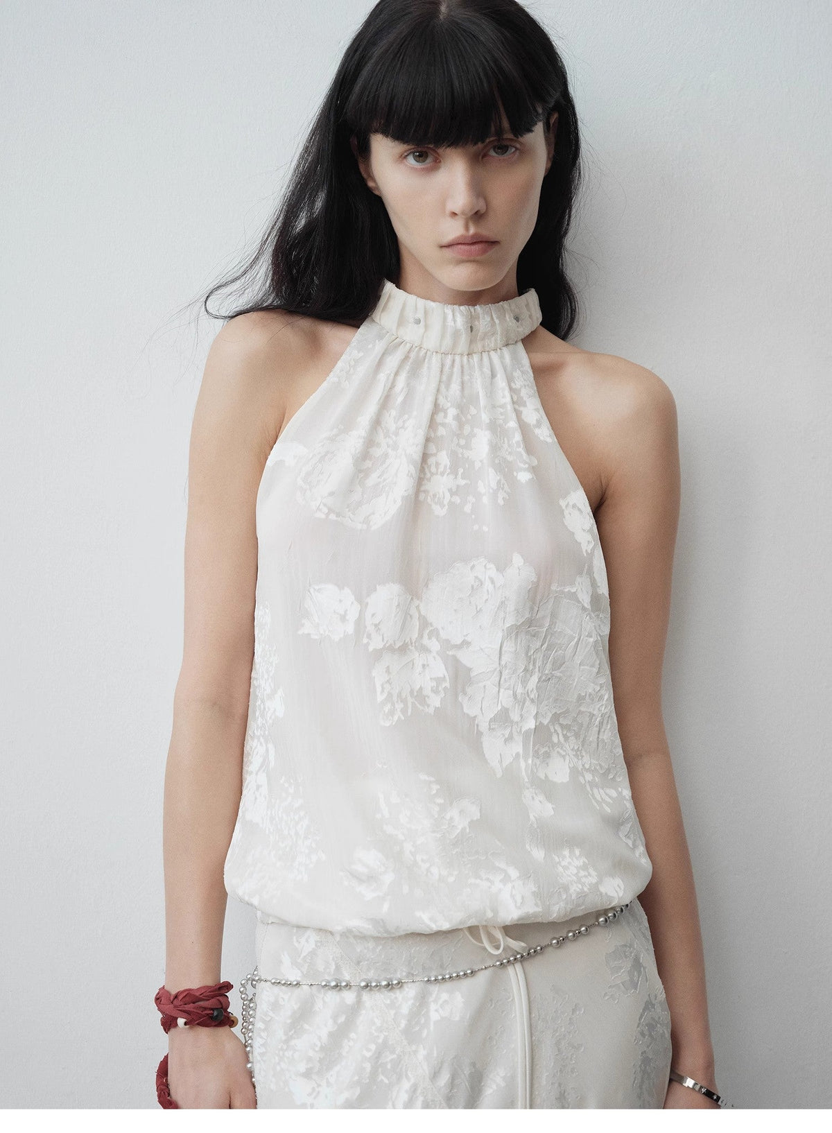 "Light and Shadow" Retro Posey Halter Neck Vest-1